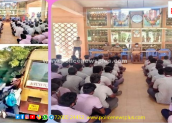 மாணவர்கள்  ஆபத்தான முறையில் பஸ் படிக்கட்டில் பயணிப்பது குறித்து விழிப்புணர்வு