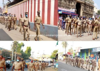 நகர்புற உள்ளாட்சி தேர்தலை முன்னிட்டு காவல்துறையினரின் கொடி அணிவகுப்பு