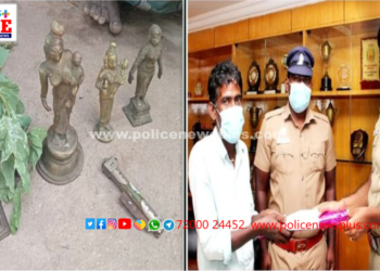 கேட்பாரற்று கீழே கிடந்த சிலைகளை காவல் நிலையத்தில் ஒப்படைத்த பூ விற்பனையாளரின் நேர்மைக்கு பரிசு மற்றும் வெகுமதி.