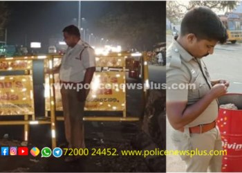 சாலை விபத்துக்களை தடுக்கும் பொருட்டு தடுப்புகள் அமைத்தல் திருப்பூர் காவல்துறை
