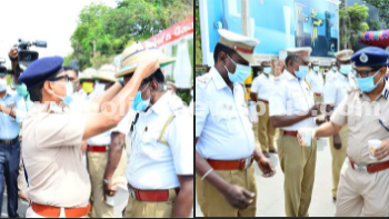 கடும் வெப்பத்தை தாங்கும் வகையில் காவலர்களுக்கு சோலார் தொப்பி