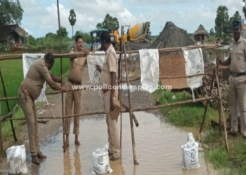 தற்காலிக தடுப்புகள் அமைத்து பாதுகாப்பு பணி!