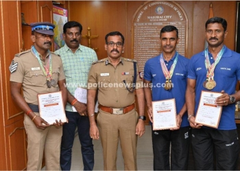 தடகள போட்டியில் பதக்கம் வென்ற காவலர்களுக்கு காவல் ஆணையர் பாராட்டு