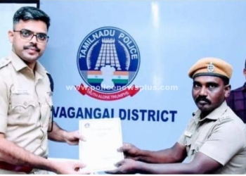 ஊர்க்காவல் படை வீரரை பாராட்டிய எஸ்.பி