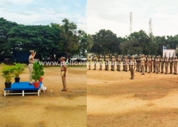 காவலர்களின் கவாத்து பயிற்சி பார்வையிட்ட எஸ்.பி